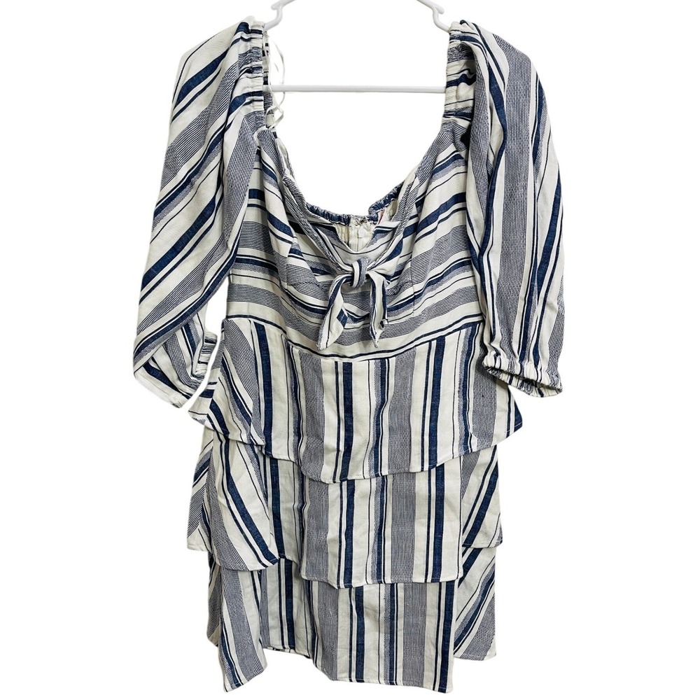 NWT Parker Bahama Aquarius Stripe Off-the-Shoulder Tiered Dress Size 8 Preppy - Picture 2 of 5